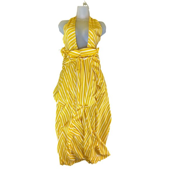 Fashion Nova XL Halter Neck Yellow White Striped Maxi Dress Retro Pinup Sexy Y2k - Picture 3 of 12